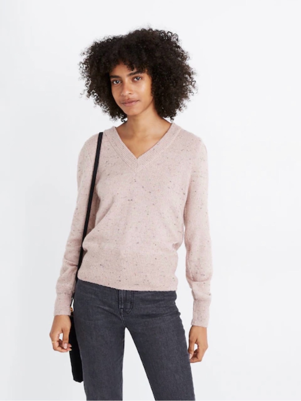 Madewell Donegal Westgate V-Neck Sweater Coziest Yarn Speckled Wool - Light Pink